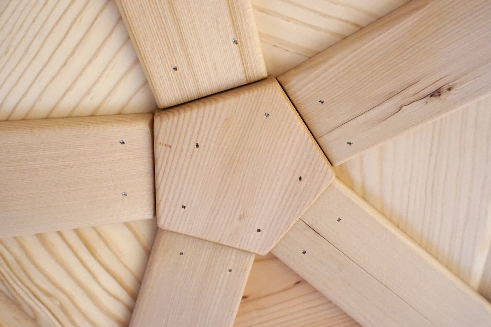 A close up shot of the trim with brad nail heads still visible.