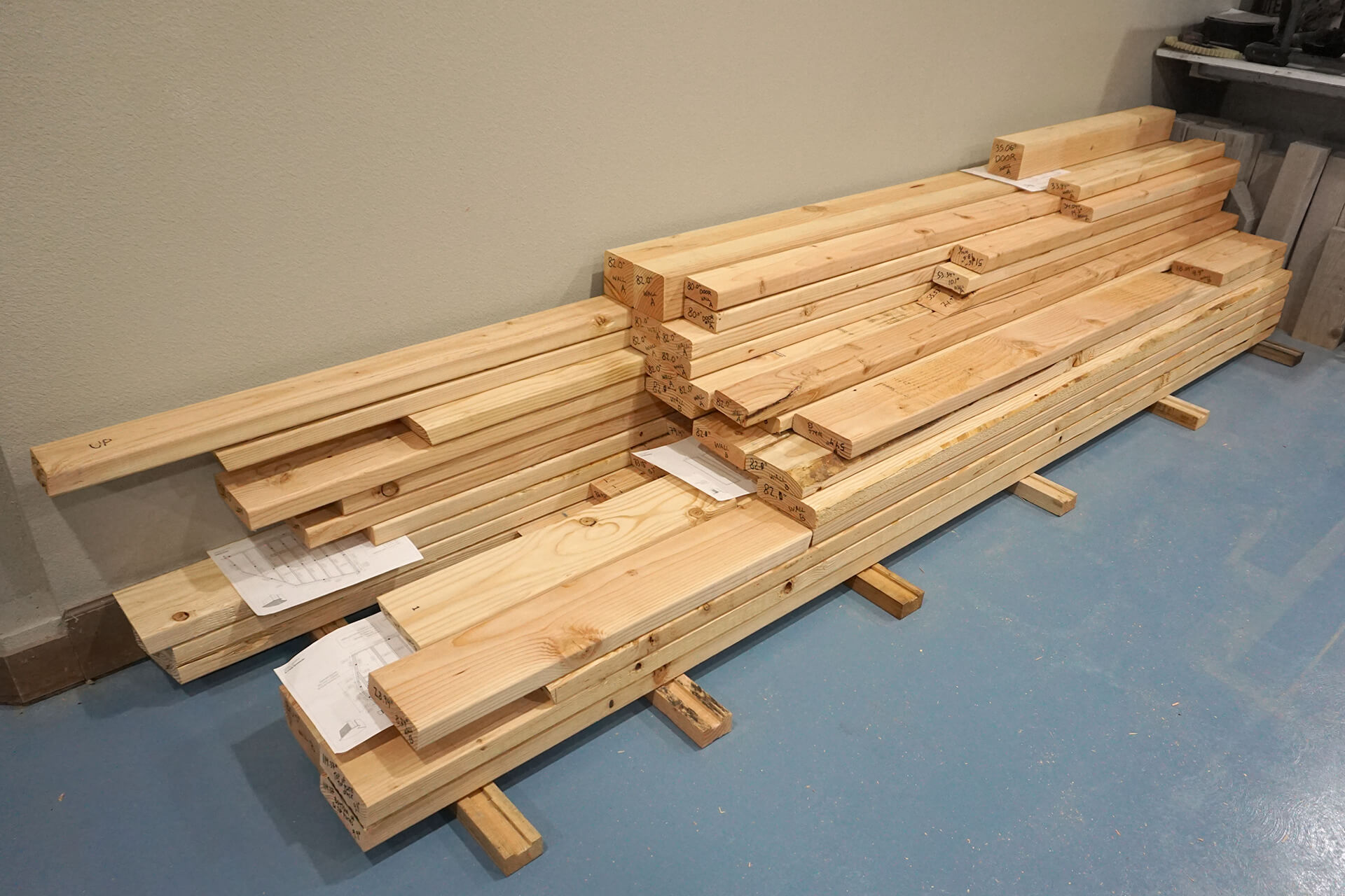 A stack of prefabricated loft lumber.