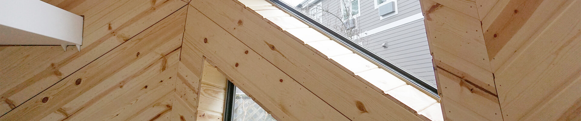 A close-up view of the wood paneling in the Mini Dome.