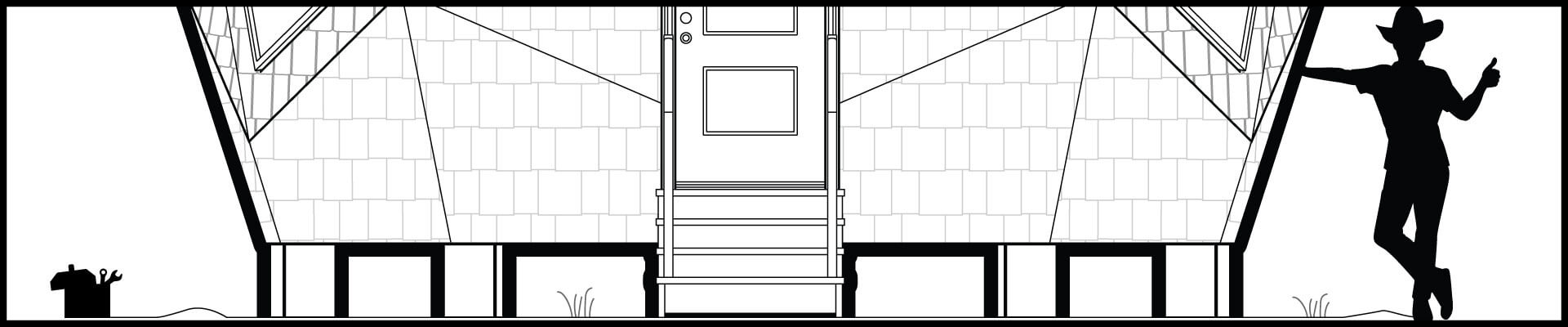 Black and white drawing of the main floor plan for a mini geodesic home, emphasizing a highly space-efficient layout.