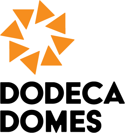 Dodeca Domes logo featuring a geometric design of orange triangles; links to homepage