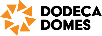 Dodeca Domes mobile logo featuring a geometric design of orange triangles; links to homepage